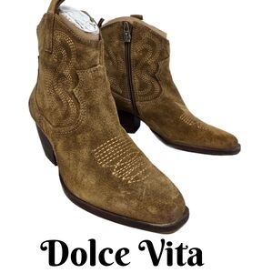 Dolce Vita Shania Womens Sz 6.5 Light Brown Suede Boots Cowgirl Western Rodeo